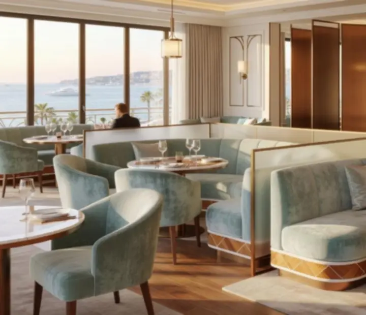 Intérieur raffiné du lounge VIP avec fauteuils en velours perle